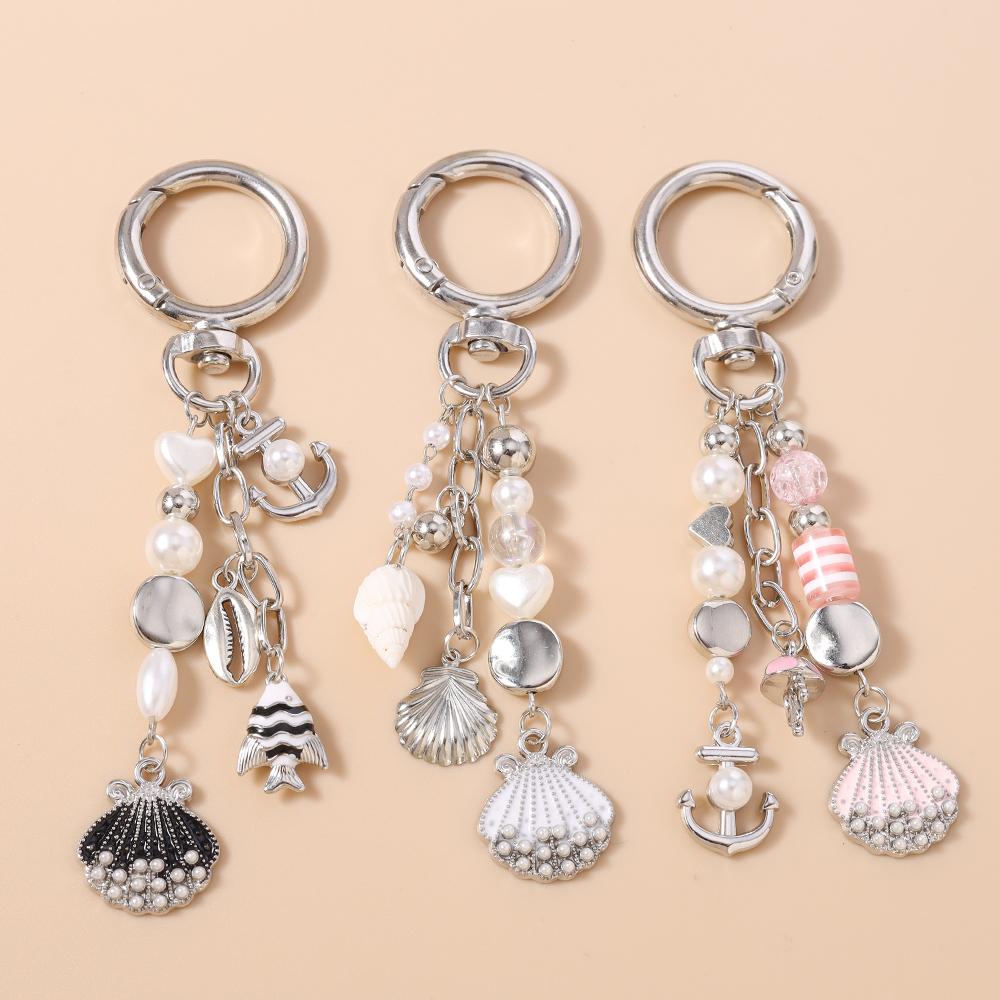 New Summer Beach Conch Shell Keychain Pearl Beads Key Ring Pendants for Women Girls Handbag DIY Key Chain Jewelry Gifts