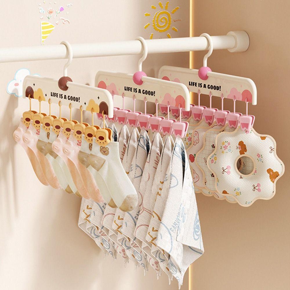 8 Clip Baby Clothes Hangers Portable Cartoon Paw Shape Hanging Sock Clips Multifunctional Rotatable Clothes Drying Rack