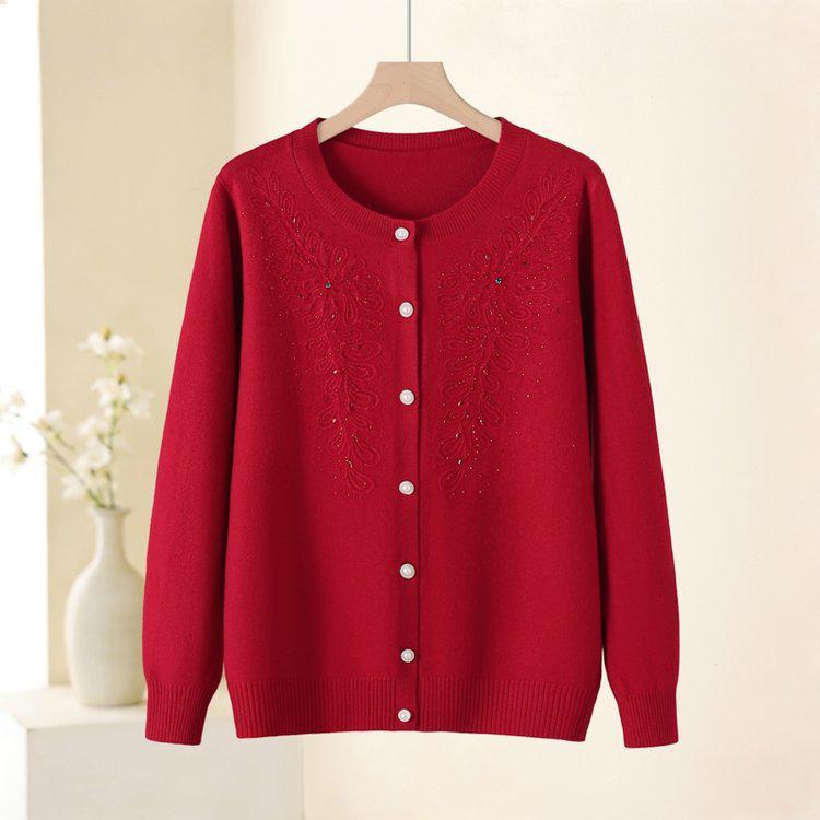 Elegant Mom-Style Knit Top: Chic Spring & Autumn Fashion for Middle-Aged Women