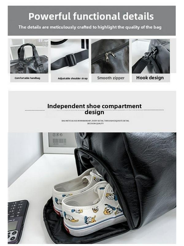 Bolsa de viaje portátil de cuero sintético para hombre: gran capacidad, separación de líquidos, equipaje de corta distancia o bolsa de fitness.