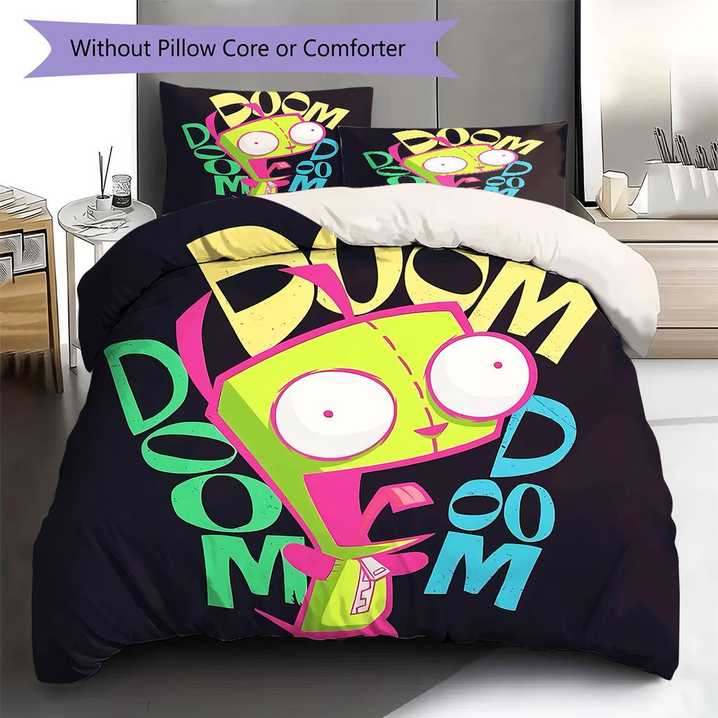 Invaderzim Pattern Bedding Quilt Set Quilt Cover Pillowcase Home Decoration Birthday Gift (1 * Duvet Cover + 2 * Pillowcase, Without Core)