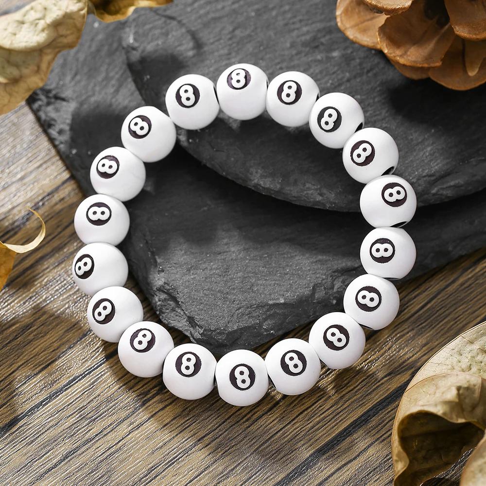 Hot- Creative Billiards Black 8 Bead Bracelet Billiards Figure Eight Elastic Bracelet Accessory Couple Bracelet Jewelry