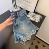 Retro bestickte durchbrochene Jeans-Shorts Damen Sommer Nischen-Design-Gefühl Hohe Taille Dünn Gerade Weiter Bein Hotpants