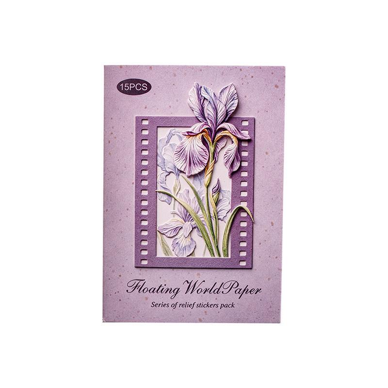 3D Ukiyo-e Floral Embossed Stickers: Retro Artistic Collage Materials for Journals