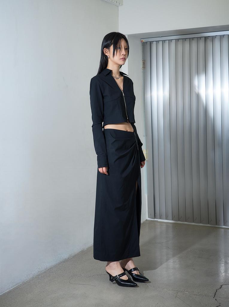 Nogtabeu Zipper Crop Shirt Black