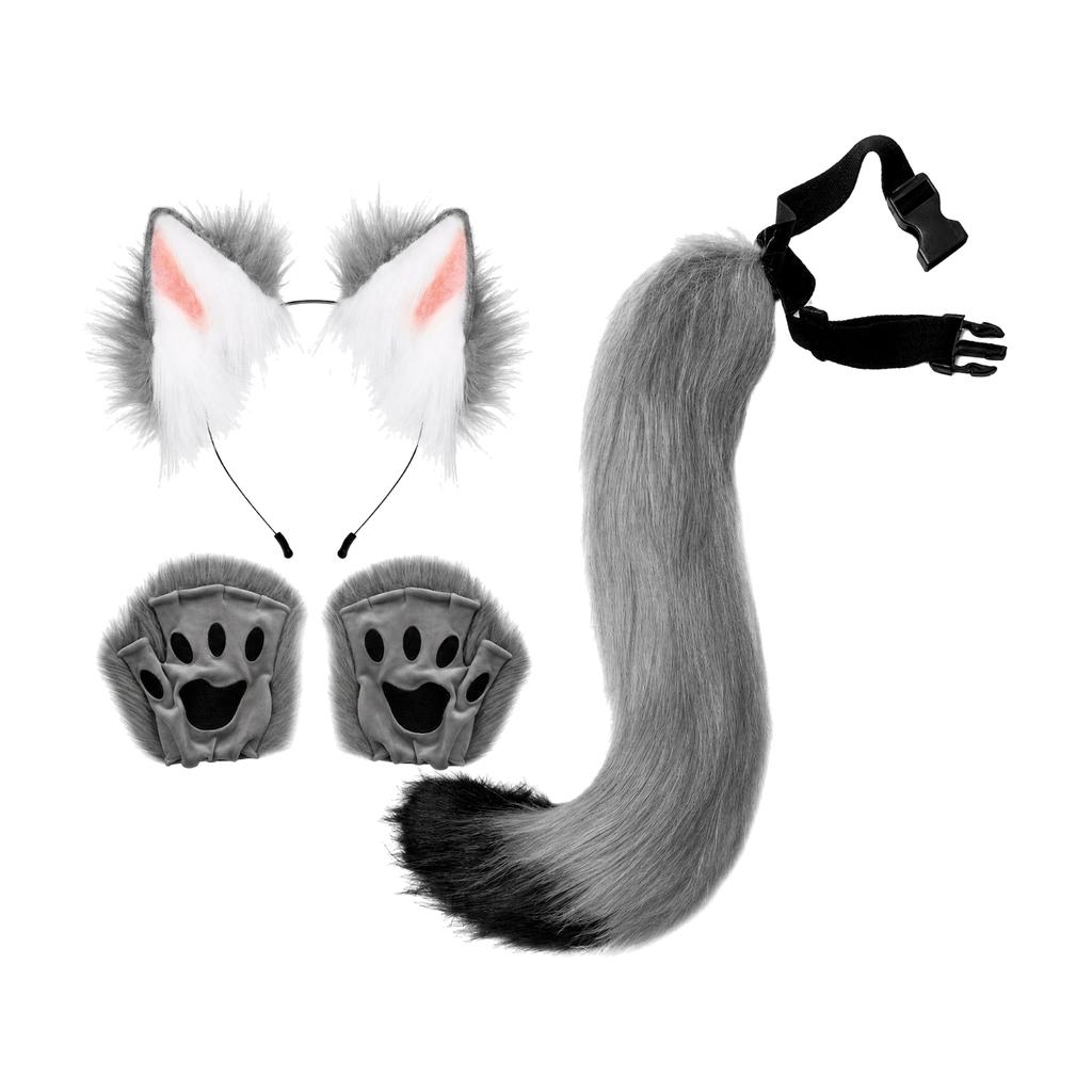Animal Ear Headband and Tail Costume Set Plushy Soft Animal Cosplay Accessory Set with Adjustable Tail Strap Easy to Wear
