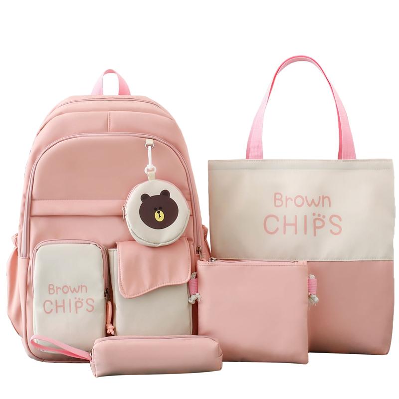 Ensemble de sac à dos en trois pièces, sac d'école à blocs de couleurs, sac à dos de grande capacité pour femme, sac à lettres avec sac à stylos