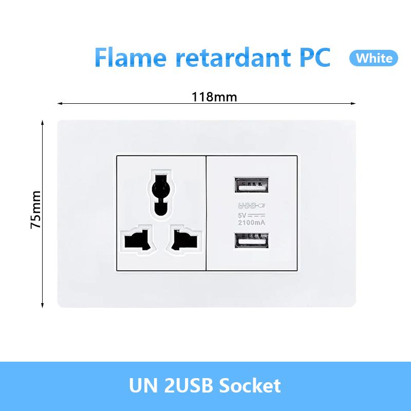 EU Korea Stromstecker mit 16A USB-Steckdose, Elektrisches 2-Wege-Lichtschalter-Panel, Universelle USB-Typ-C 20W Schnellladebuchse 220V