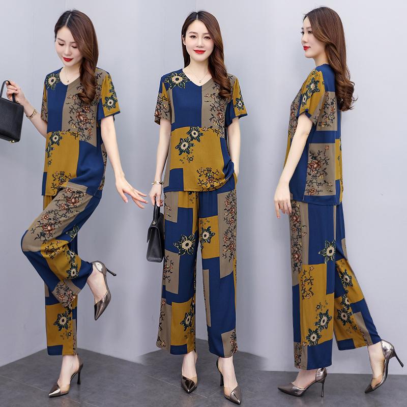 Women Pant Sets  Casual Summer 2 Piece Sets Women Elegant Loose Wide Leg Pants and Short Sleeve Blouse