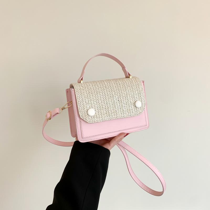 Contrasting Color Woven Fashionable Casual Handbag Bag for Women New Spring Simple and Fashionable Straw Woven One-shoulder Crossbody Bag