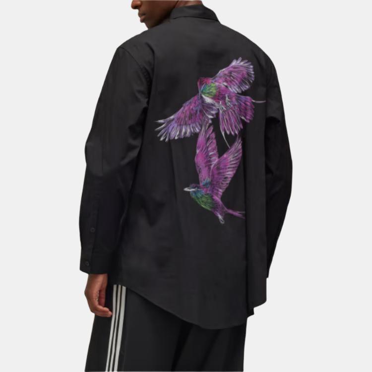 Y-3 Graphic Shirt Long Sleeve Single Breasted Loose Fit Shirt Men Shirts Black JE9274