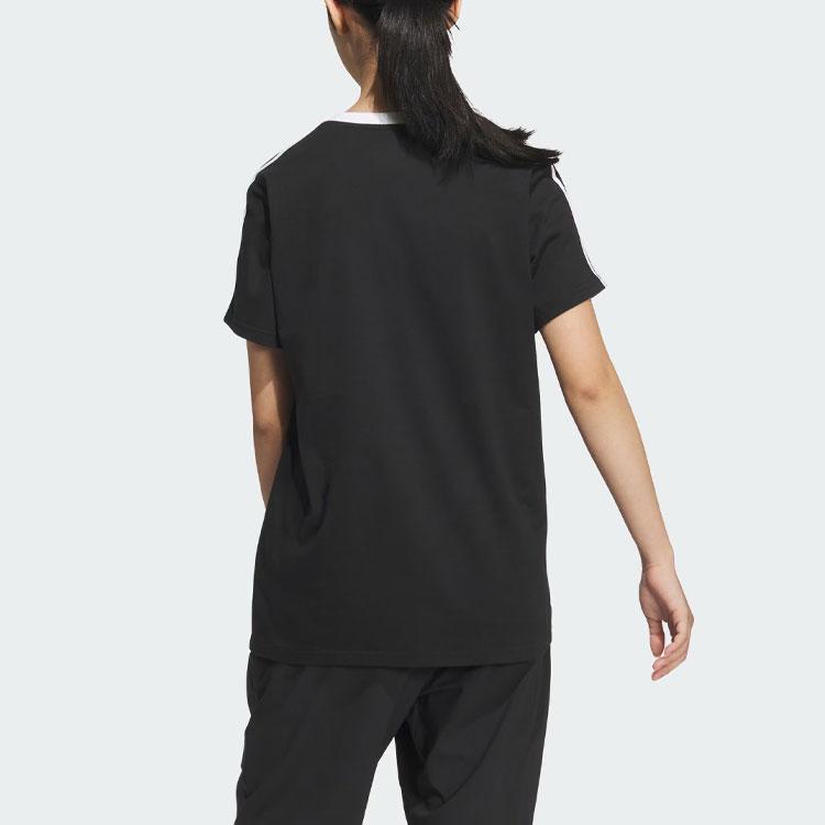 Adidas Essentials 3-Stripes T-Shirt Color Block Sports Casual Short Sleeve Print Drop Shoulder T-Shirt Women Tops Black JI6977