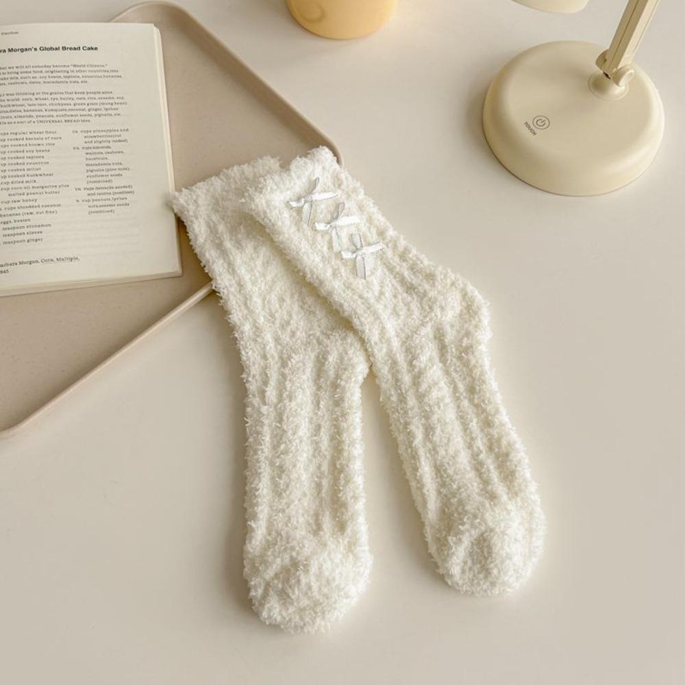 Bowknot Middle Tube Socks Thicken Floor Socks Cute Women's Socks  Winter