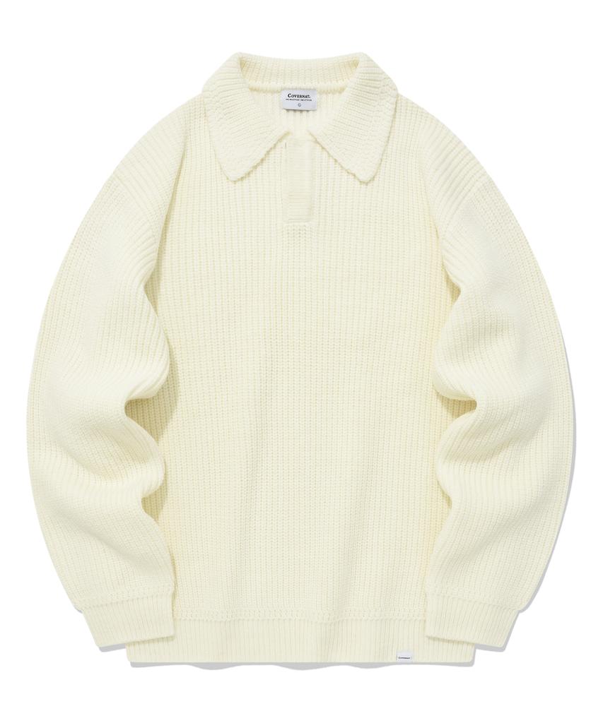 COVERNAT Open Collar Knit Ecru