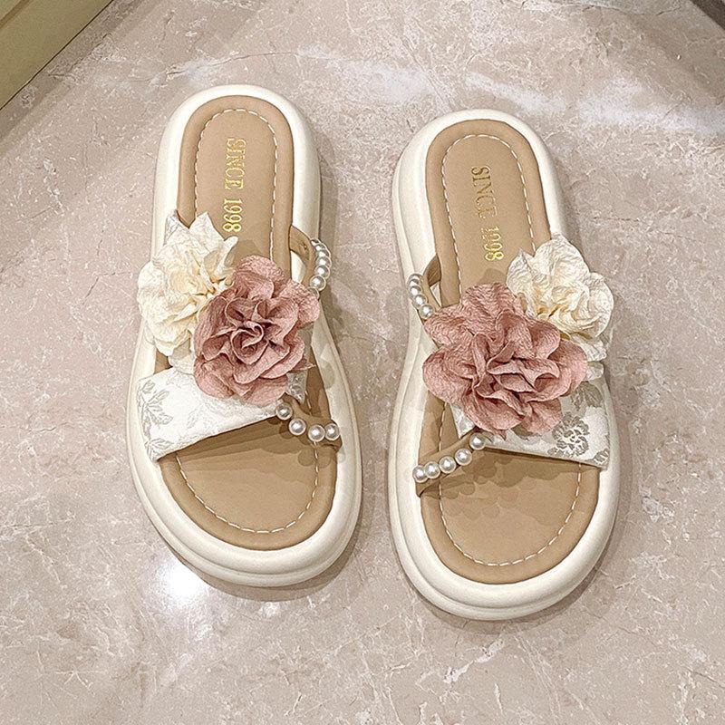 Platform slippers women's summer wear 2025 new flower women's shoes fairy wind summer with skirt sandals woman
