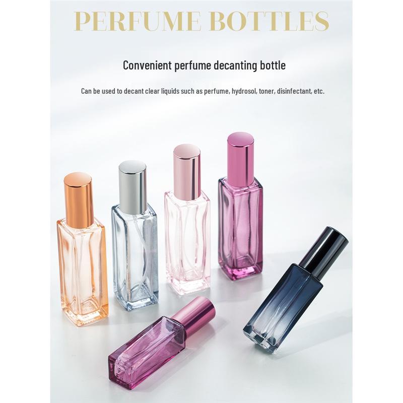 Portable 20ml High-Grade Perfume Decanting Glass Bottle with 5ml and 10ml Spray Options 5ml Square Short Transparent Pink