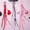 Colorful Hand Braided Rope Roman Knot Keychain Pendant Sweet Leather Heart Charm Bag  Hanging Ornaments Car Keyring Gifts
