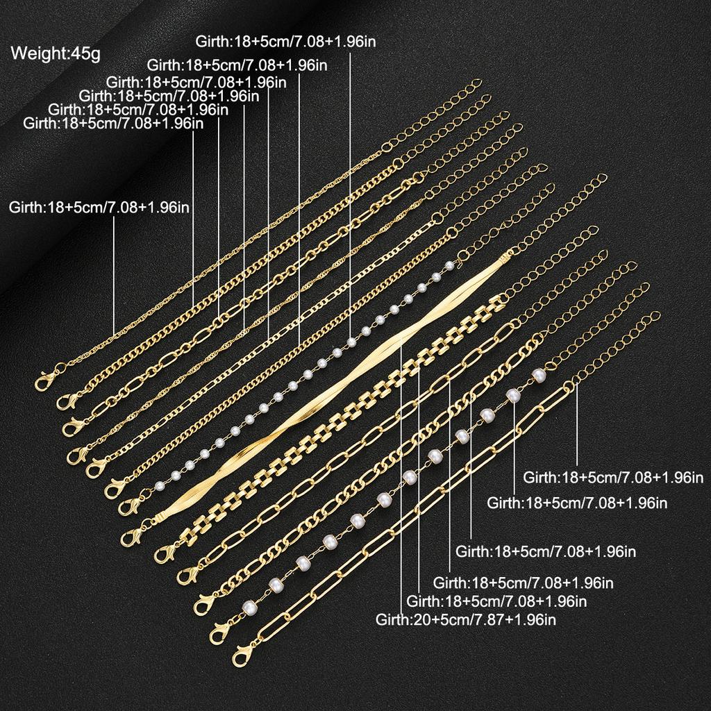 13pcs Fashion Geometric Pearl Bracelet Set for Women Simple Boho Gold Color Twist Smooth Chain Design Bracelets Elegant Jewelry