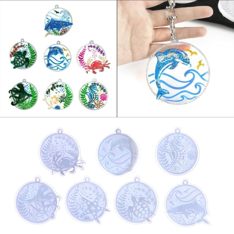 Shiny Glossy Silicone Resin Molds Marine Animal Keychain Mold DIY Pendant Ornaments Jewelry Epoxy Resin Crafting Molds