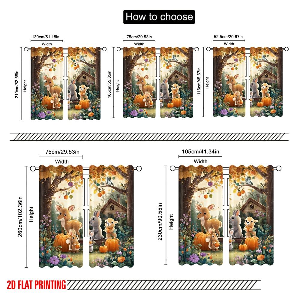 2pcs,2D Plane Printing Curtain Fabric Fall Animal Party Versatile Durable Polyester (without Rod) Gifts Use for Bedroom, Living