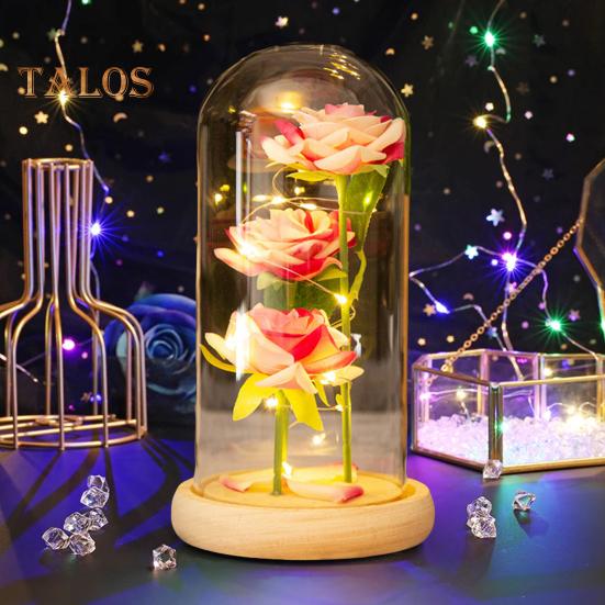 Preserved Rose In Glass Dome LED Light Up Eternal Flower Romantic Forever Rose Gift for Women Valentine's Day Mother's Day