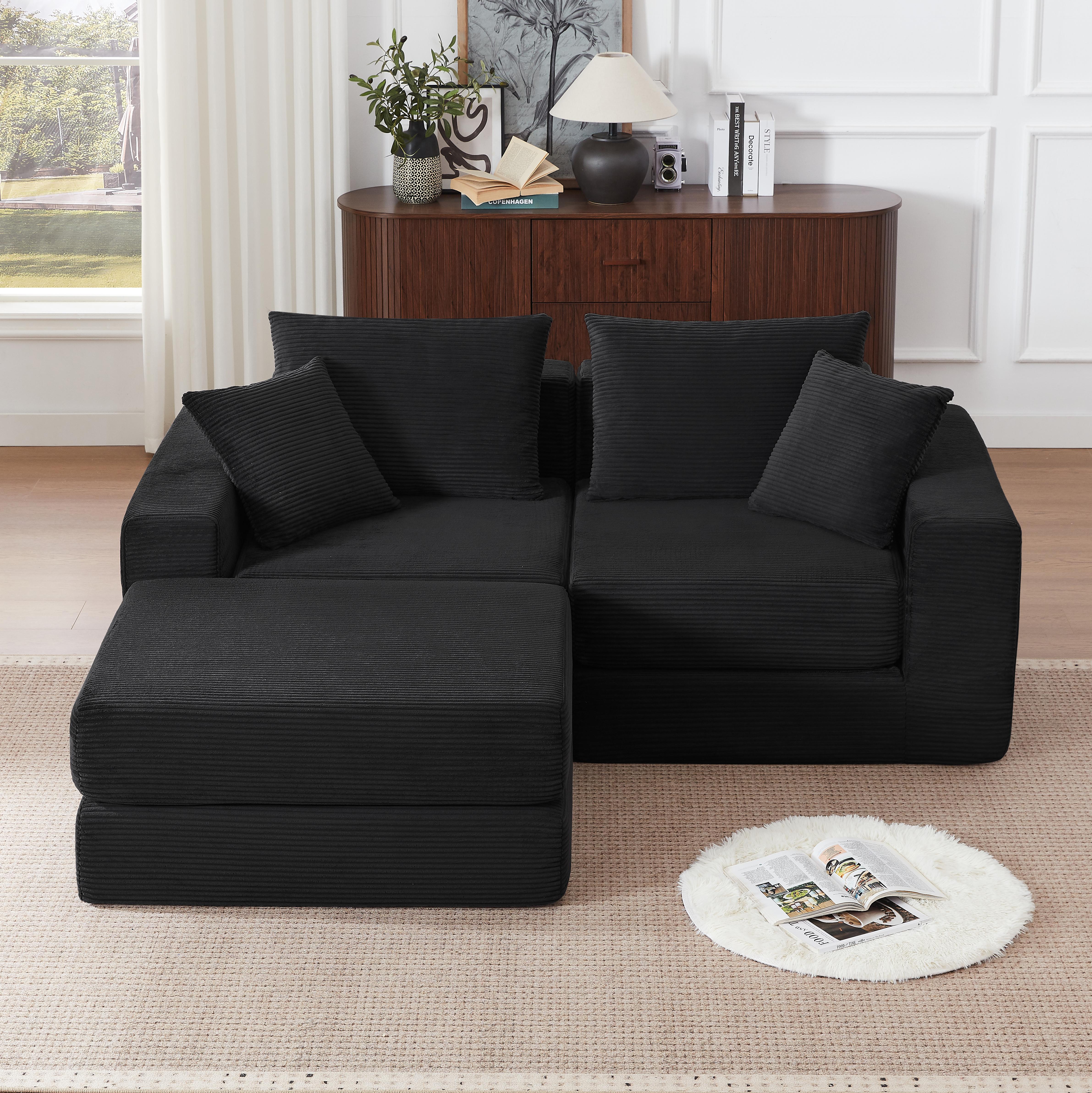 Moduláris ülőgarnitúra Loveeat Felhő Kanapé, Csontmentes Kanapé csúszásgátló alappal, Kényelmes Kanapéágy egyedi nappalikhoz, Modern Moduláris Kanapé 259.5 x 96 x 80 cm fekete