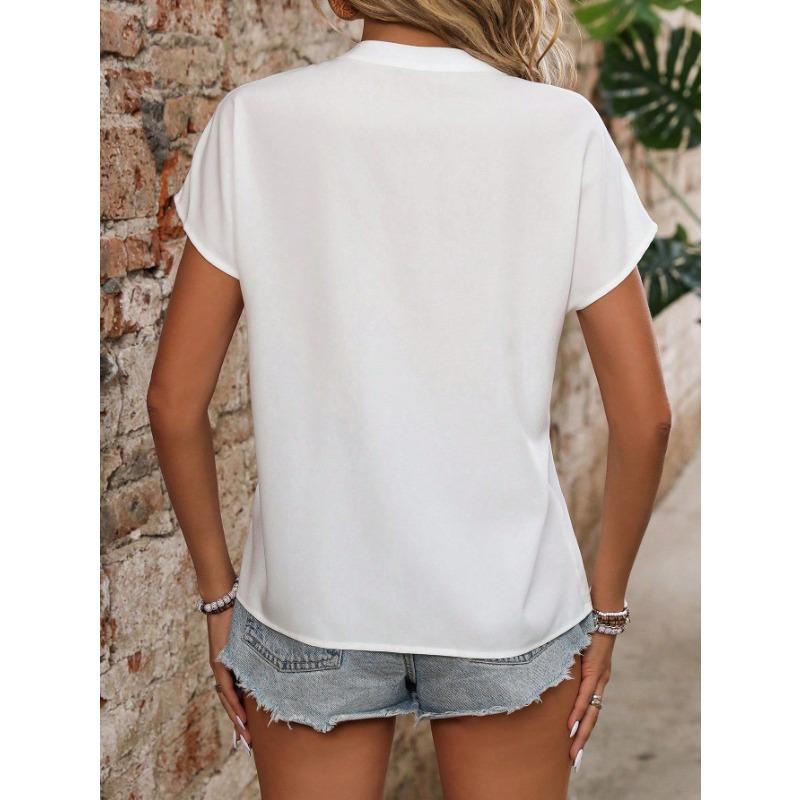 Summer New Short-sleeved Versatile Casual Women's Shirt V-neck Striped Loose and Comfortable Top