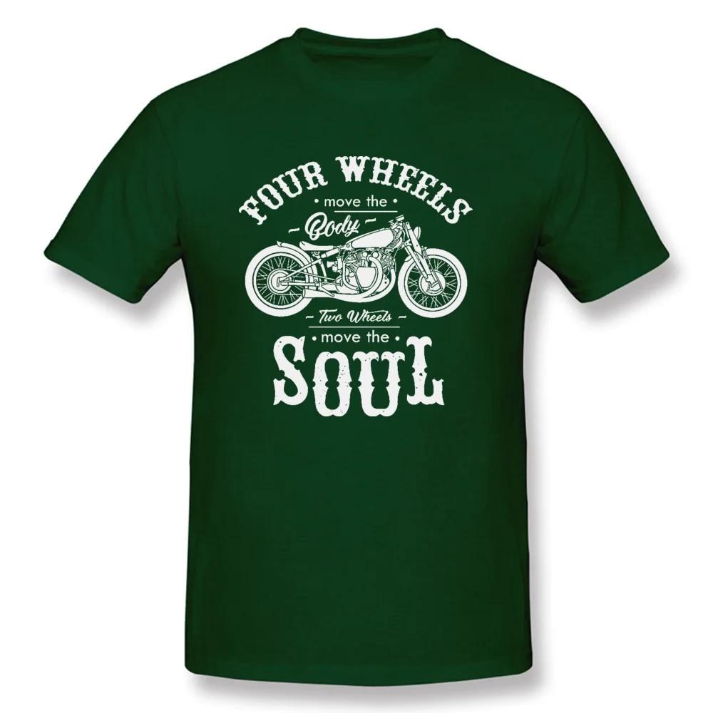 Vintage Motobike Rider Cycle Male Tops & Tees Motorcycle Tshirt Black Four Wheel Move The Body Two Wheels Move The Soul