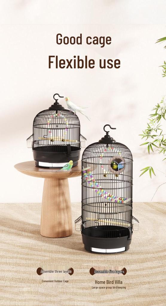 Luxury Large Round Metal Bird Cage for Parrots, Budgies, Cockatiels, and Mynahs – Complete Set