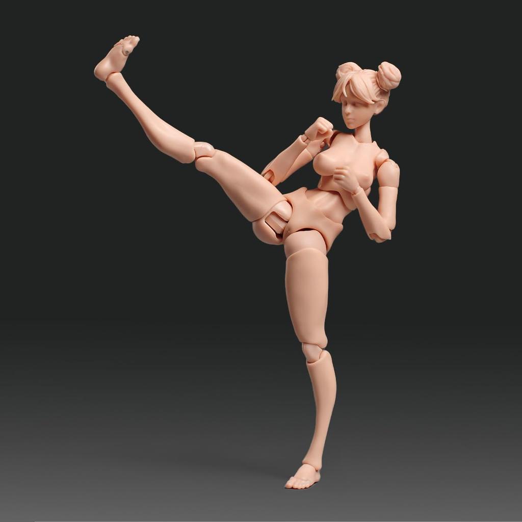 1/12 Maßstab Weibliche Actionfigur, 6-Zoll Super Flexible Mädchenfigur Körperpuppe mit Kopfskulptur & Austauschbare Brust- und Beinzubehör (Weiße Haut)