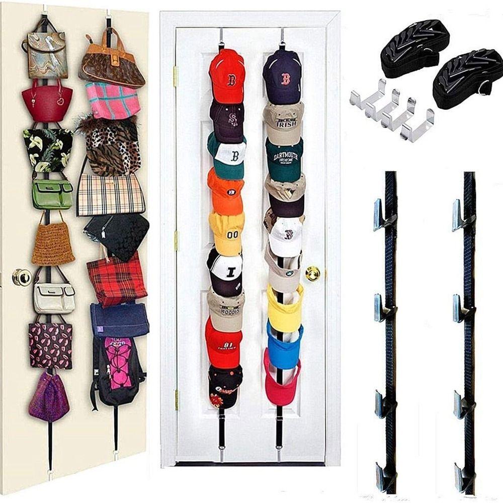 Fashion 7 Hooks Nylon Straps Cap Rack Seamless Hanging Hat Storage Holders Adjustable Space Saving Coat Clothes Rack Bag