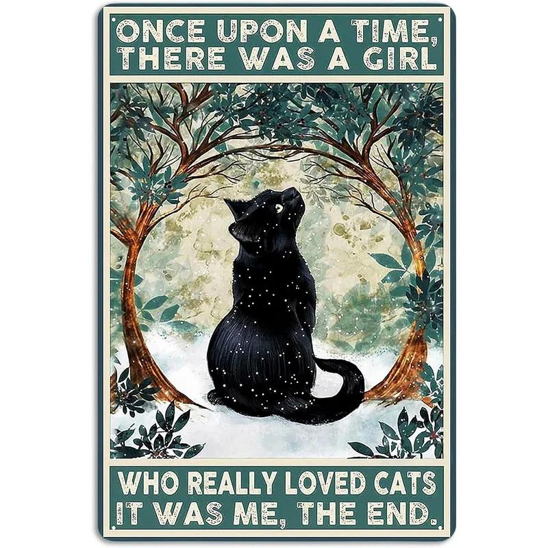 Metal Tin Signs Plaque A Girl Loved Cat Wall Decoration Vintage Iron Painting Art Posters for Man Cave Home Cafe Garden Club