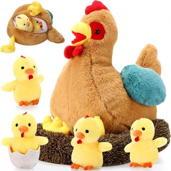 Skylety Chicken Stuffed Animal Plush Toy Egg Laying Hen with Zippered Belly, Hen House and Little Baby Chicks for Christmas Decorations Stuffers