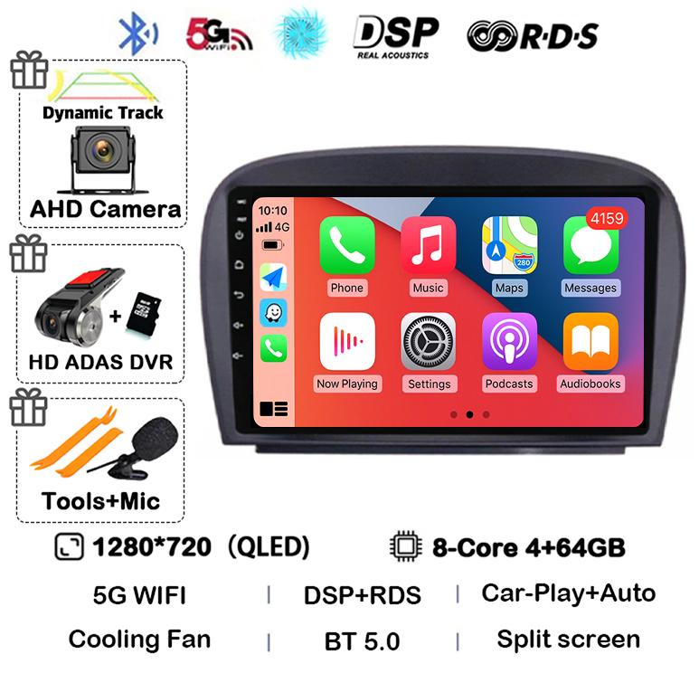 Android 14 Carplay Car Radio For Mercedes Benz SL R230 SL350 SL500 SL55 SL600 SL65 2001-2007 Multimedia Video Player GPS Stereo