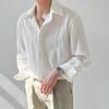 Textured Top, Korean Style Loose Casual Long-Sleeved Shirt, Men's Trendy and Handsome Striped No-Iron Shirt for Autumn