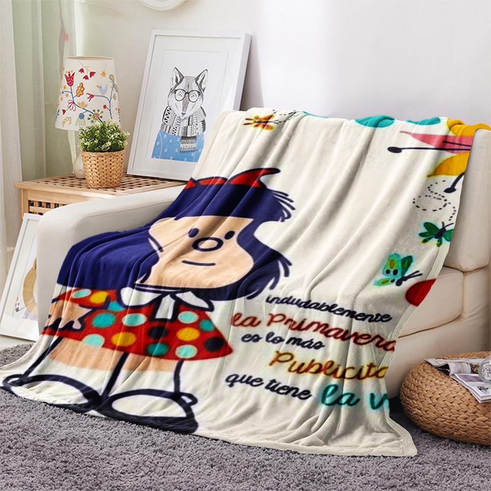 1PC Mafalda Print Flannel Blanket, High quality Comfortable for All Seasons, Home Decor, Warmth and Comfort, Perfect for Christmas Gifts 79