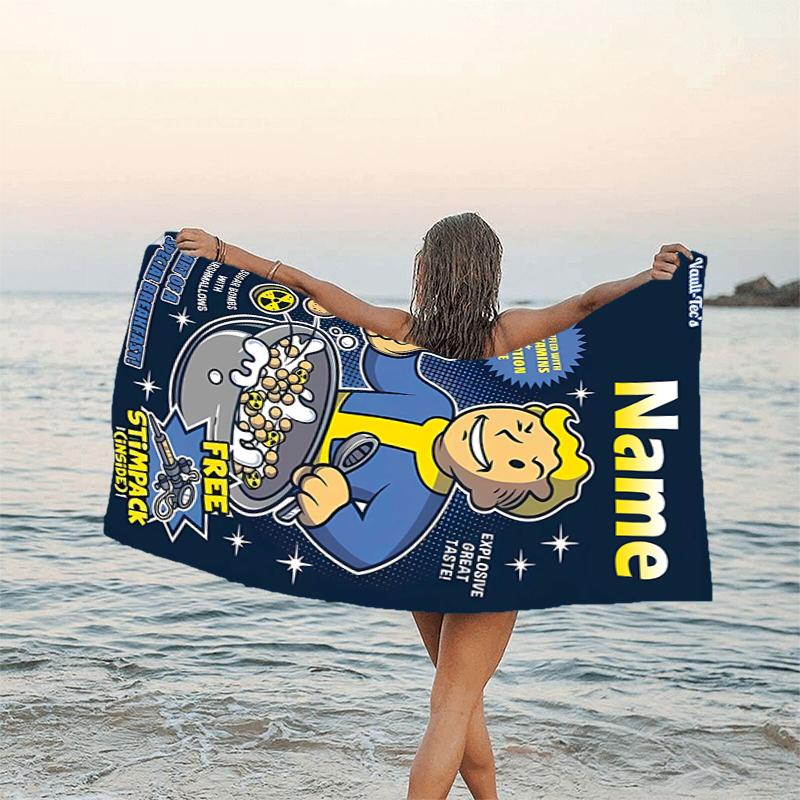 1pc NUKA-BOMBS Fallout Beach Towel with Custom Name, Beach/Swimming/Bath/Picnic/Camping Towel, Suitable for Seaside Beaches