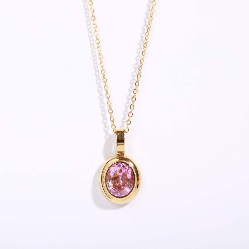 European and American Style 18K Titanium Steel Multi-Color Gemstone Necklace for Women