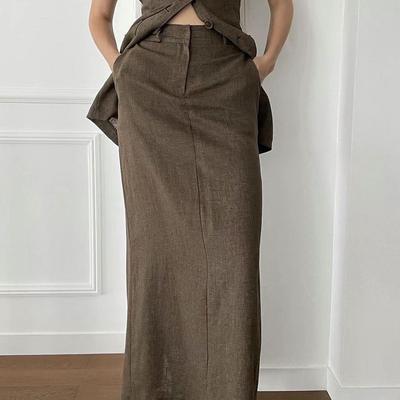 Fashion Simple Summer Professional Women's Commuting Pure Cotton Pocket Vest Long Dress Two-Piece Set Women's Suit
