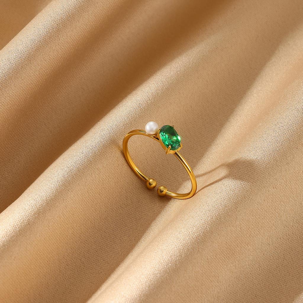 Mini Gold Color Opening Rings Cute Women Zirconia Imitation Pearl Anillos Flower Stainless Steel Ring Romantic Proposal Jewelry