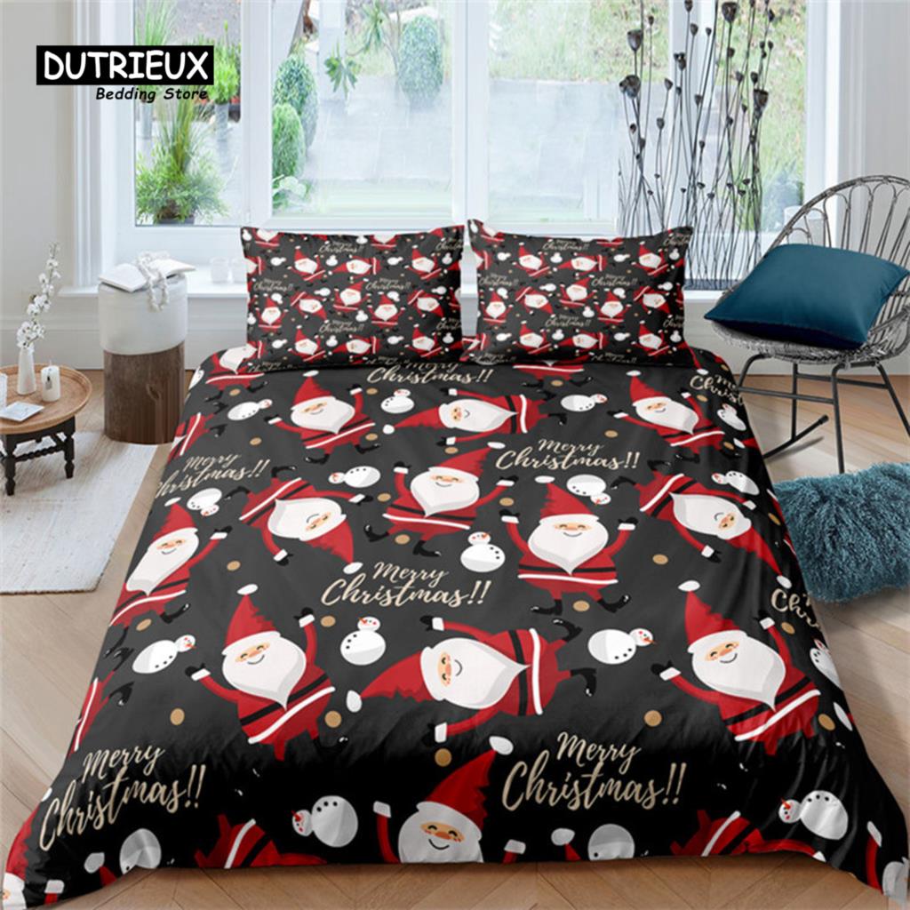 Cartoon Santa Claus Bedding Set King Queen Size Microfiber Christmas Dogs 3D Print Duvet Cover For Kids Pillowcases Home Textile
