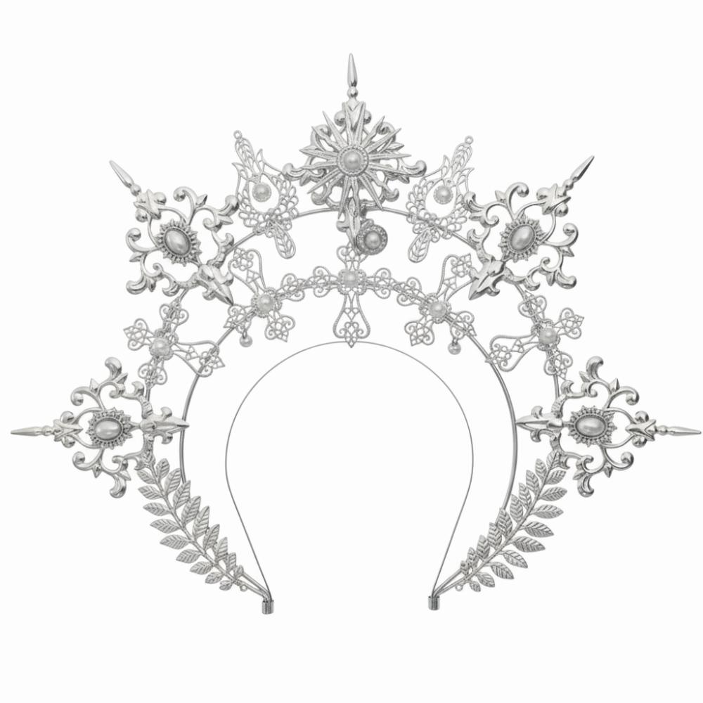 

Vintage Baroque Tiara Headband Gold Plated Goddess Headpiece Sun Goddess Crown Stage Performance срібний