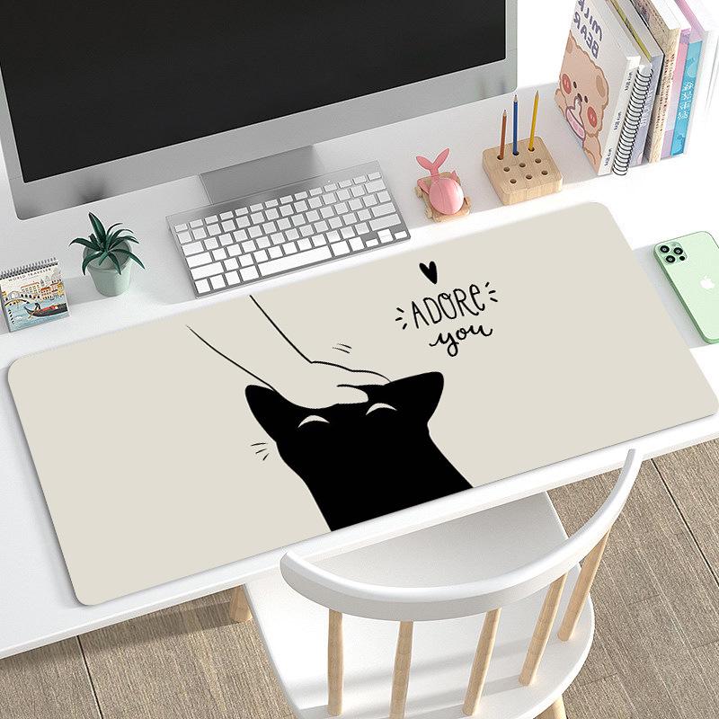 Duża Urocza Czarna Kreskówkowa Podkładka pod Mysz dla Dziewcząt - Podkładka pod Klawiaturę i na Biurko do Gier i Biura