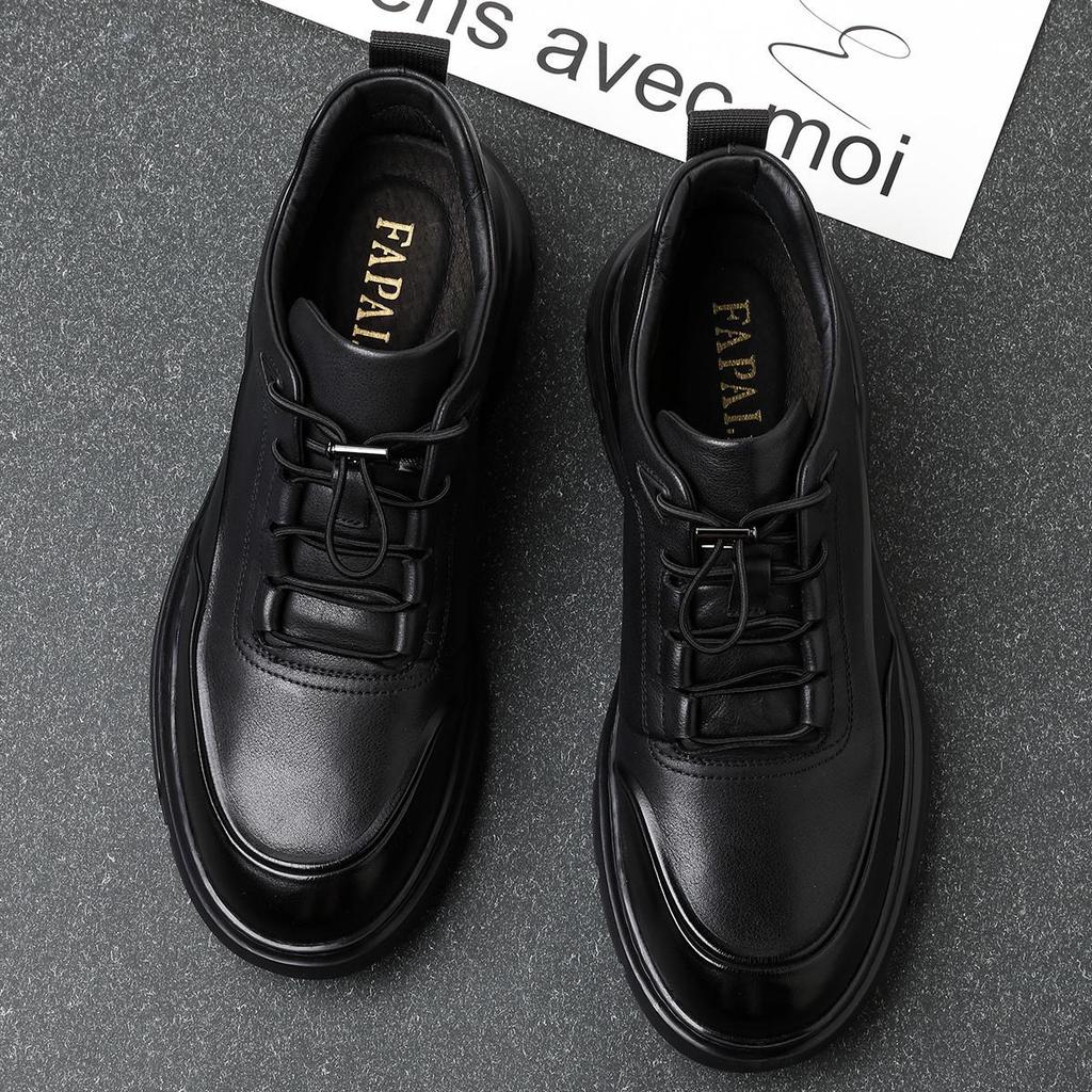 Men's Genuine Leather Sneakers: Trendy British Style Casual & Business Commuter Shoes with Round Toe.