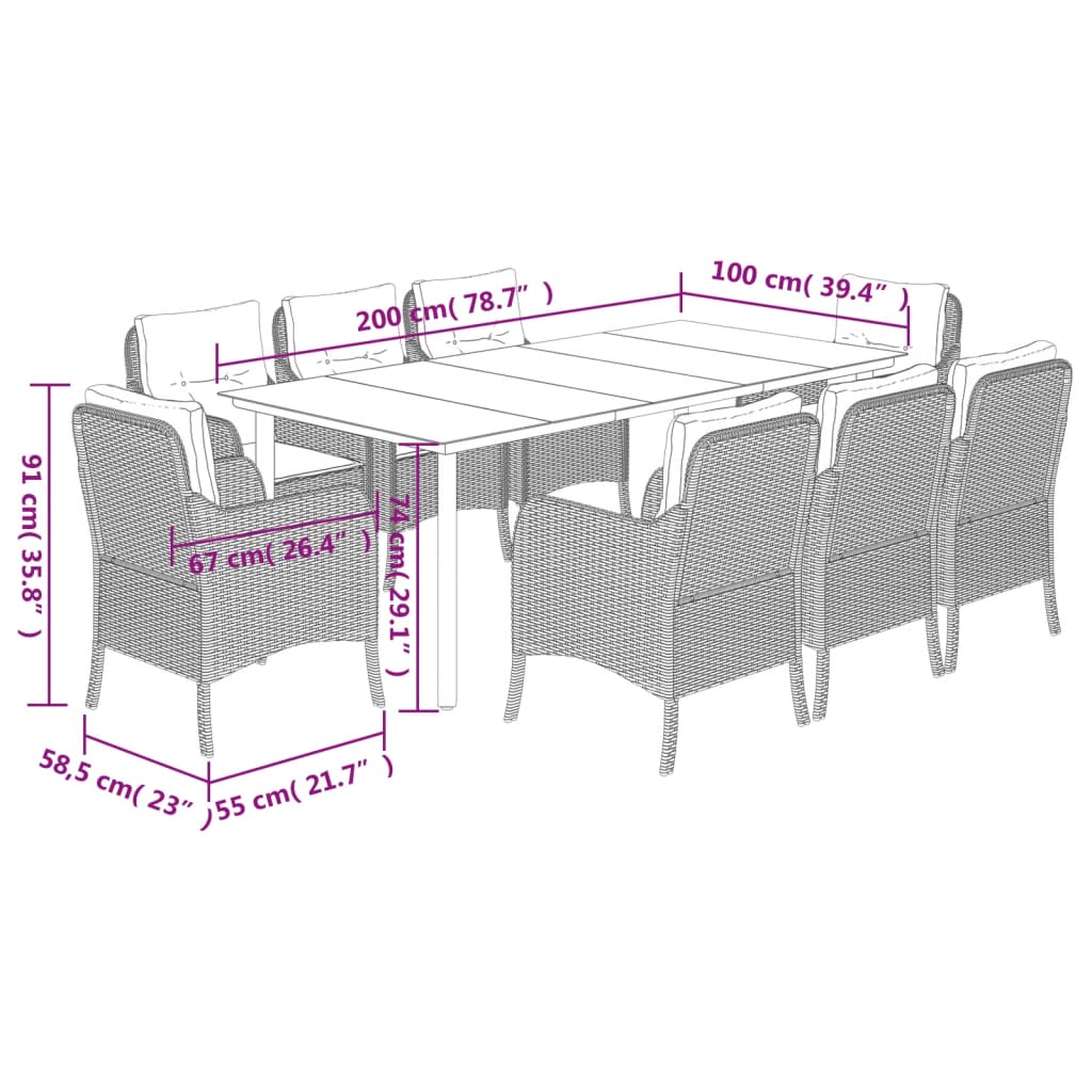 Vidaxl 9-Cz. Garden Furniture Set With Cushions, Beige, Poly Rattan
