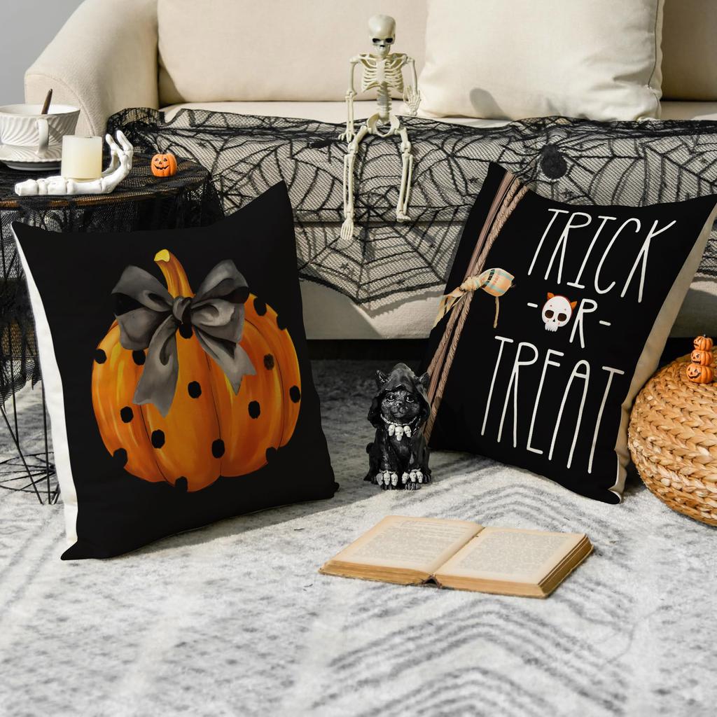 1/4Pcs Halloween Pillowcase, Halloween Orange Pumpkin Ghost Cushion Cover, Decorative Sofa, Living Room, Bedroom Cushion Cover