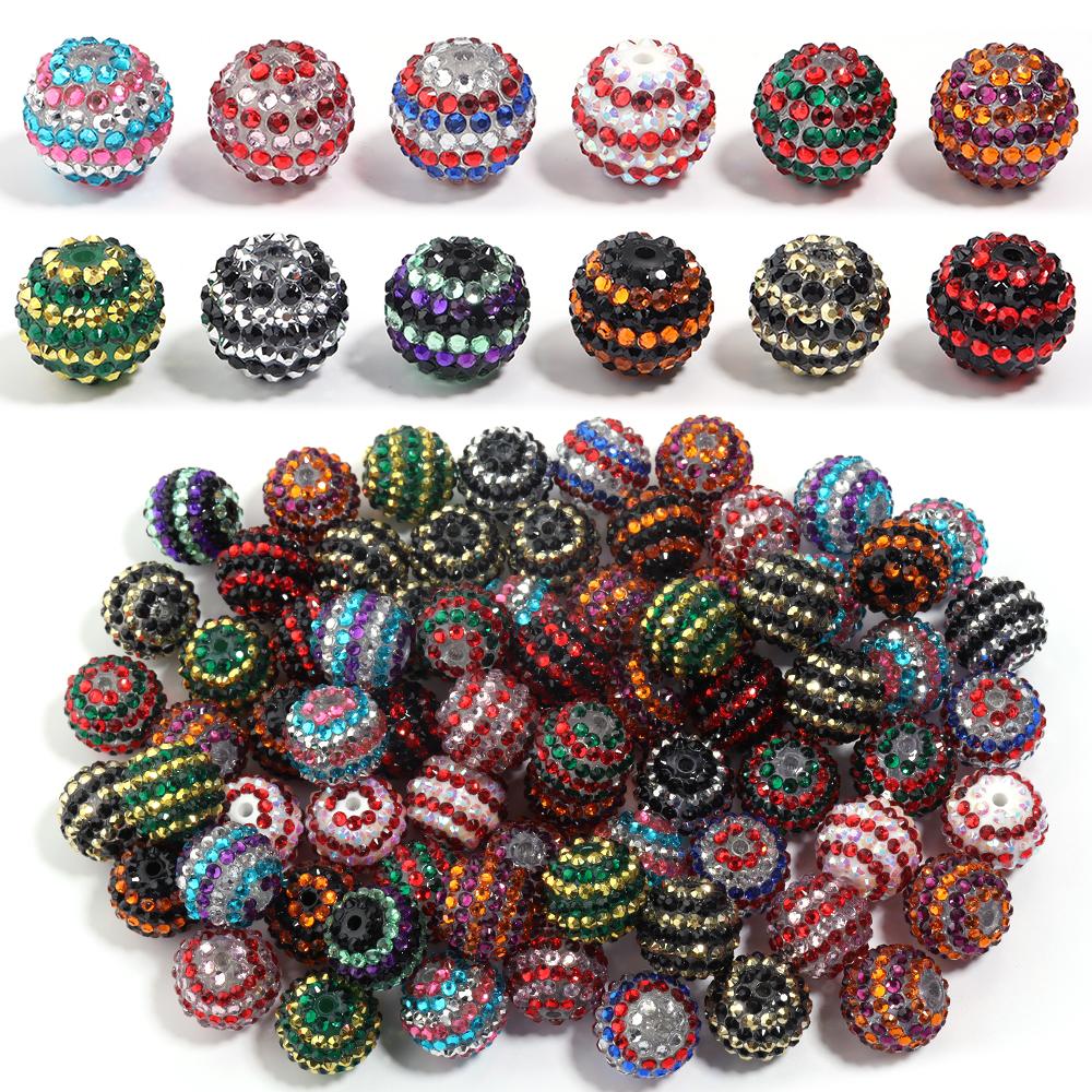5pcs 20mm Rhinestone Resin Ball Beads Colorful Stripe Round Loose Beads For Jewelry Making DIY Bracelets Phone Chain Keychain