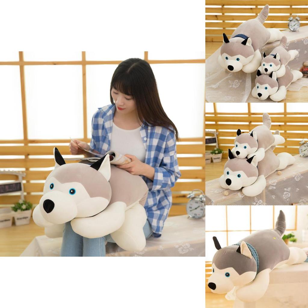 Cute Gray Lying Posture Husky Plush Doll Toy For Birthday Presents