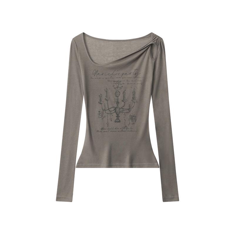 

HeyHenry Off-Shoulder Long Sleeve Slimming T-shirt for Women - Autumn/Spring European & American Style Small