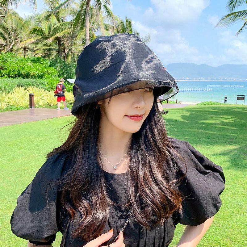 

Темпераментная фея Тонкая кружевная шляпа-ведро Женская летняя корейская версия Модная универсальная шляпа-панама с защитой лица Дышащая шляпа рыбака one size